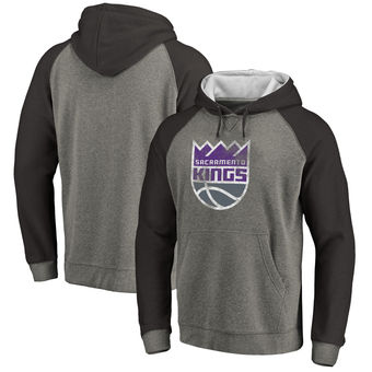 Sacramento Kings Fanatics Branded Distressed Logo Tri-Blend Big & Tall Pullover Hoodie - Ash Black